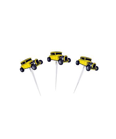 Yellow Classic Car Cupcake Party Decorations for Men Boys Car Themed Party Supplies