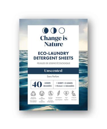 Laundry Sheets 40 Loads - Unscented Low Waste Plastic Free All Natural Hypoallergenic Soap Detergent - Travel Size Essentials for Washing Clothes