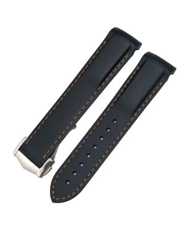 AMSOH 22mm Curved Rubber Watch Strap Fit for Omega Speedmaster Moonwatch Seamaster 300 AT150 Black / Orange Black Buckle