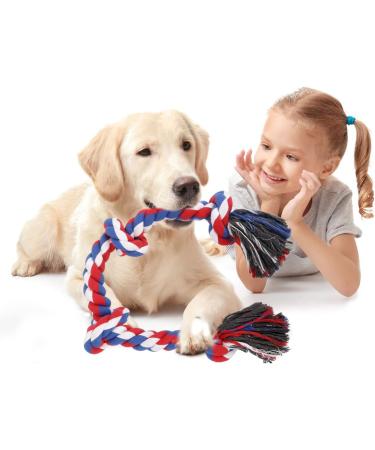 Viewlon Robust Dog Toy Rope - Interactive 75cm Chew Toy for Small/Medium Dogs | Durable 4 Knots | Aggressive Chewing & Dental Cleaning - Blue - Buy Online on GoSupps.com