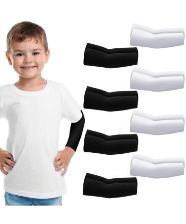 Zhanmai 8 Pairs Arm Sleeves for Kids Child Toddlers UV Protection Cooling Arm Sleeves Cooling Sleeves to Cover Arms Black, White