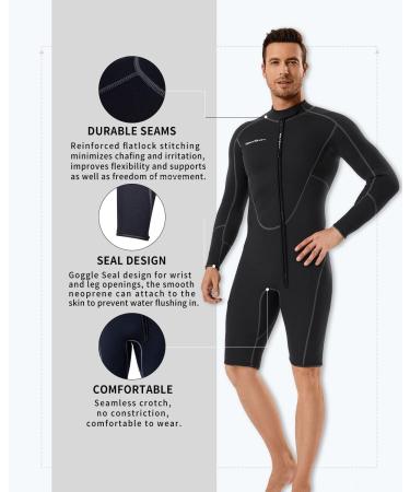 Seaskin 3mm Long Sleeve Shorty Wetsuit for Men - Black, X-Large - Buy Online on GoSupps.com