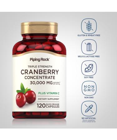 Piping Rock Cranberry Pills | 30 000 mg | 120 Capsules | Supplement for Women & Men | Triple Strength Concentrate Extract Plus Vitamin C | Non-GMO Gluten Free - Buy Online on GoSupps.com