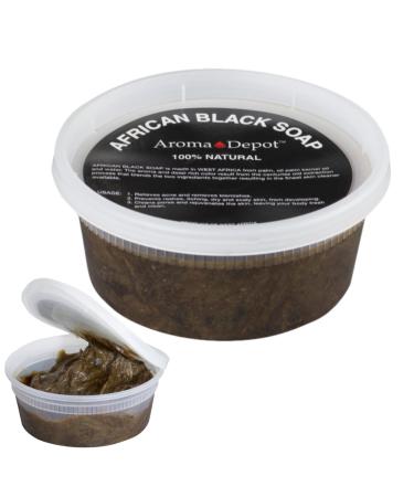 Aroma Depot 8 oz Raw African Black Soap Paste 100% Natural soap for Acne, Eczema, Psoriasis, and Dry Skin Scar Removal Face And Body Wash. Handmade imported from Ghana