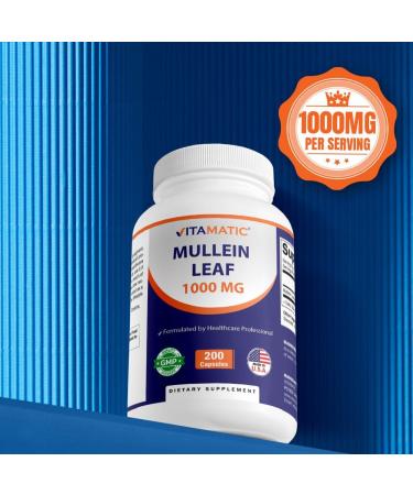 Vitamatic Mullein Leaf 1000mg per Serving - Supports Healthy Respiratory, Bronchial & Immune Function - 200 Capsules - 2 Pack - Buy Online on GoSupps.com