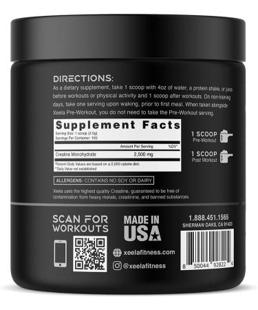 XEELA Creatine Powder for Lean Muscle Gain - All Natural Unflavored 100 Servings Creapure - Boost Strength & Reduce Recovery Time for Men & Women - Buy Online on GoSupps.com