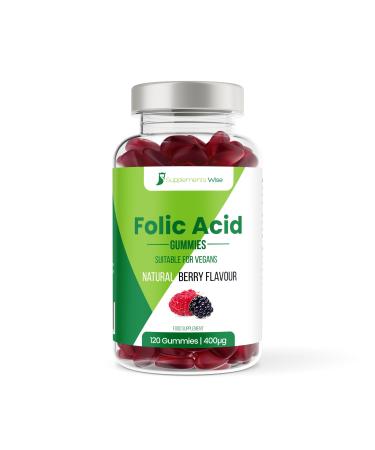 Folic Acid Gummies for Pregnancy - Prenatal Gummies for Women - 120 x 400mcg - High Strength Folic Acid Supplement - Vegan Chewable Pregnancy Vitamins - Natural Berry Folate Supplements - Buy Online on GoSupps.com