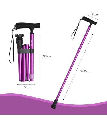 CaneCraft Purple Lightweight Folding Walking Stick - Adjustable & Foldable Mobility Aid for Elderly Men & Women - Buy Online on GoSupps.com