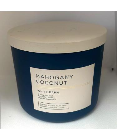 Bath and Body Works White Barn 3-Wick Candle w/Essential Oils - 14.5 oz - (Mahogany Coconut) Label Artwork Varies