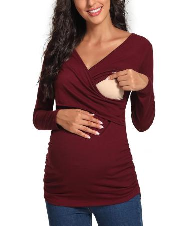 Love2Mi Maternity Nursing Shirt | Short Sleeve V-Neck Breastfeeding T-Shirt | Pregnancy Top in Weinred - Buy Online on GoSupps.com