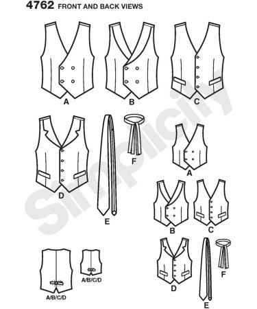 Simplicity 4762 Men and Boys Vest and Tie Sewing Pattern - Sizes S-XL - Buy Online on GoSupps.com