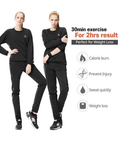 KEBILI Women's Sauna Suit for Weight Loss - Black Round Sweatshirt Top & Pants Set (Size L) - Buy Online on GoSupps.com