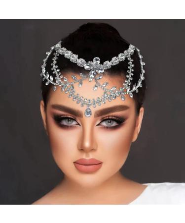 LOVFOIVER Bridal Headpieces for Wedding  Rhinestone Wedding Headband Forehead Hair Accessories for Brides