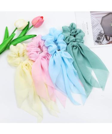 8 Pack Colorful Chiffon Ribbon Hair Bows for Girls - Silk Scrunchies Set for Thick Hair - Ponytail Holders and Headbands for Women - Buy Online on GoSupps.com
