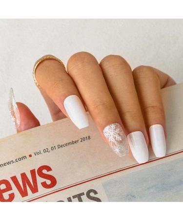 Sethexy Medium White Ballerina Sparkle False Nails - 24 Glossy Coffin Acrylic Nail Tips with Glue for Women & Girls - Buy Online on GoSupps.com