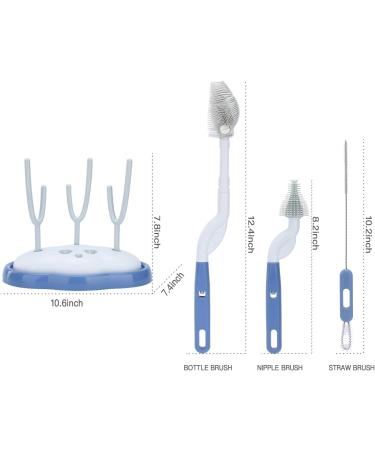 Baby Bottle Brush and Bottle Drying Rack Bottle Brush Set with Stand Long Handle Bottle Brush Cleaner Countertop Drying Rack Rotating Silicone Bottle Brush & Nipple Brush & Straw Cleaner Blue - Buy Online on GoSupps.com