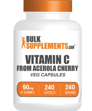 BulkSupplements.com Vitamin C from Acerola Cherry Capsules - Acerola Cherry Vitamin C Supplement - Gluten Free 1 Capsule per Serving 240 Veg Capsules (Pack of 1)
