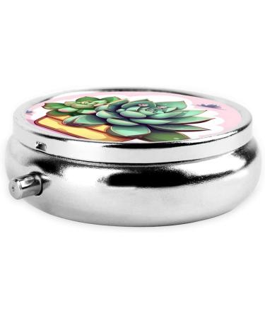 Cartoon Succulents Round Pill Box - 3 Compartment Portable Travel Organizer for Easy Medication on the Go - Buy Online on GoSupps.com