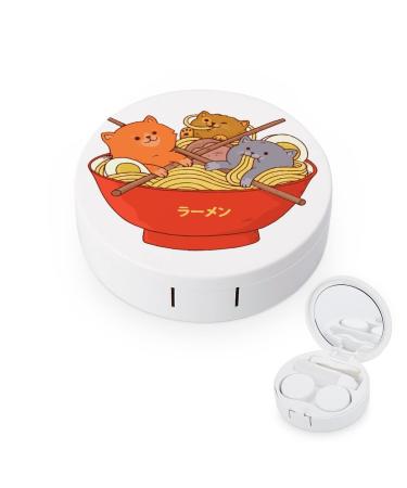 Kawaii Cat Japanese Ramen Noodles Round Case For Contact Lens Kit Storage Box with Mirror Printed One size Nudquio Nudquio98989898