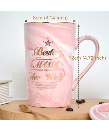 Bokalaka Mother's Day Gift - 400ml Pink Ceramic Coffee Cup with Lid & Spoon | Perfect Mom Gifts & Birthday Present | Best Mom in the World - Buy Online on GoSupps.com
