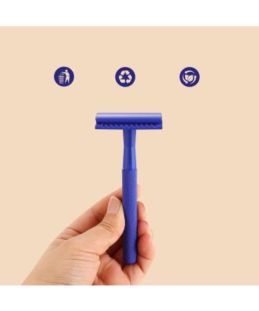 Shop Eco-Friendly Safety Razor for Men & Women - Navy Blue Metal Razor + 10 Blades | International Shipping Available - Buy Online on GoSupps.com