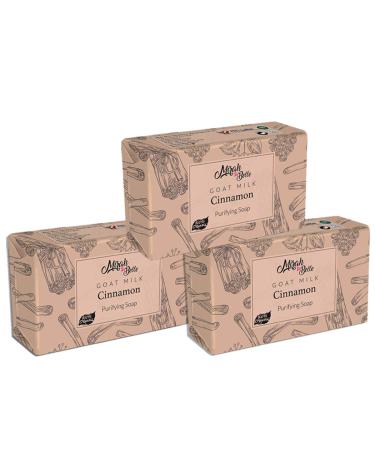 Mirah Belle - Organic Goat Milk Cinnamon Purifying Soap Bar (Soap of 3-125 GMS) - Oily and Infection Prone Skin. SLS Paraben GMO-Free 375 gm