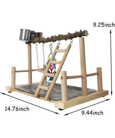 Parrots Playground Bird Perch Gym with Ladder, Swings, Feeding Cups - Prickly Ash Wood - for Parakeets, Conures, Cockatiels - Cage Accessories & Exercise Toys - Buy Online on GoSupps.com