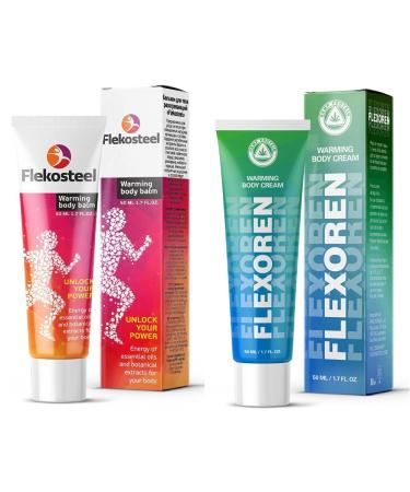 2 TUBE Flexoren + Flekosteel Warming Body Balm 2 x (1.7 oz /50 ml). Original from Russia with Hologram. Fresh Stock