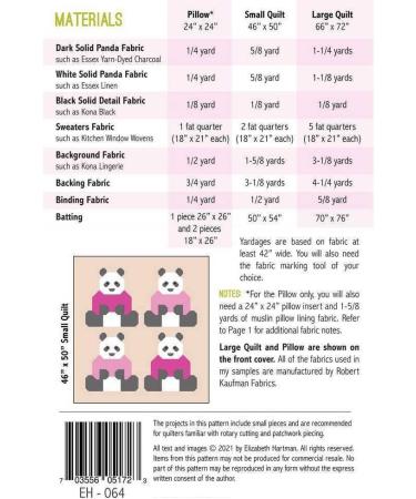 Elizabeth Hartman Pandas in Sweaters Pattern - DIY Quilt Kit - Buy Online on GoSupps.com