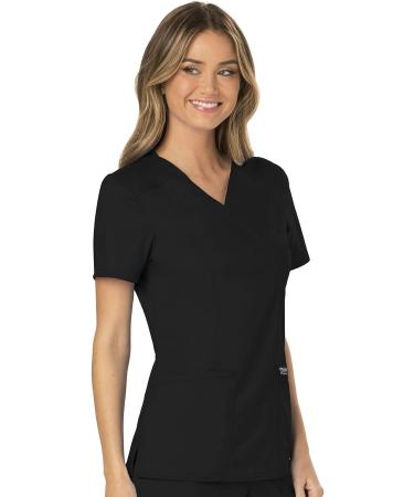Women's Workwear Revolution Soft Stretch Mock Wrap Scrubs - Easy Care, Black, M - Buy Online on GoSupps.com