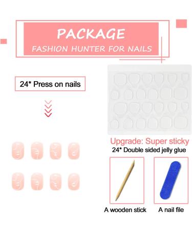 24Pcs Short Square Nude French Tip False Nails with Abstract Lines Design - Glossy Acrylic Full Cover Press on Nails for Women, Girls - Pink Curve - Buy Online on GoSupps.com