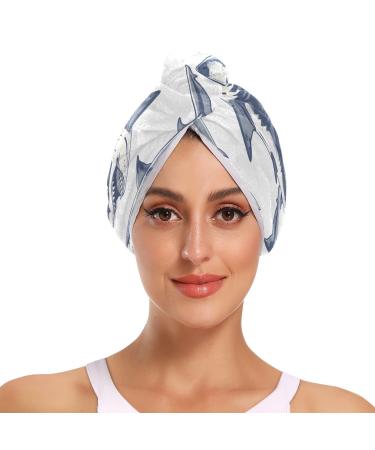 Angry Grey Shark Hair Towel 2 Pack Super Absorbent Hair Drying Towel Quick Dry Hair Turbans Head Towel with Button Twisty Wrap for Women Girls