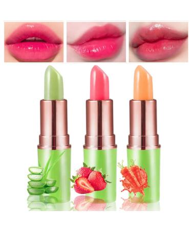 3Pcs Aloe Vera Color Changing Lipstick,PH LipStick Color Changing Lip Balm Set for Girls,Magic Tinted Lip Balm Change Lip Stain Green Jelly Lip Gloss Set for Women,Lip Plumper Mood Lápiz Labial Permanentes Mate,Magic Tempe…