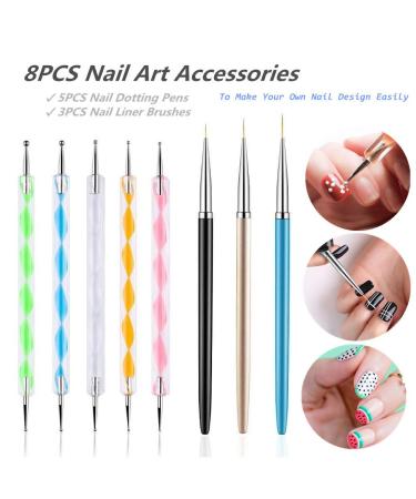 FULINJOY 5PCS Dotting Pens & 3 PCS Nail Painting Brushes - Nail Art Design Tools - Buy Online on GoSupps.com