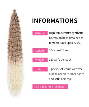 DSoar 30 Inch Ocean Wave Curly Crochet Hair - 3 Packs Deep Twist Braids Synthetic Hair Extensions for Women & Girls (27/613#) - Buy Online on GoSupps.com