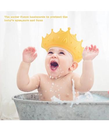 RosewineC Crown Shape Baby Shower Cap - Eye and Ear Protection for Kids 6 Months to 9 Years - Adjustable Bath Hat - Yellow - Buy Online on GoSupps.com