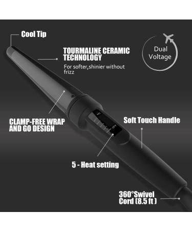 Olityna Ceramic Tapered Curling Wand 1.25 Inch - Professional Hair Curling Iron with Adjustable Temperature and Auto Shut Off - Buy Online on GoSupps.com