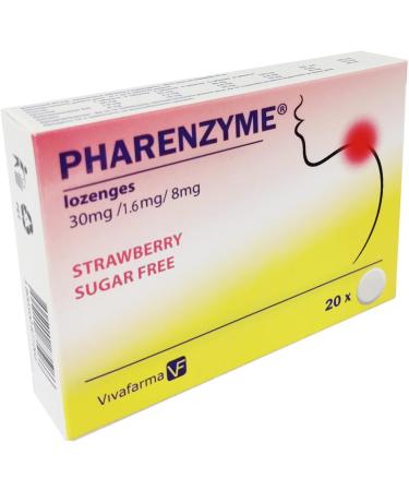 PHARENZYME Strawberry Lozenges - 20 Count | Sore Throat Relief | Enzyme-Active Formula - International Shipping Available - Buy Online on GoSupps.com