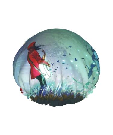 Guitar Girl Printed Shower Cap Bath Cap Waterproof Shower Caps Fits All Head Sizes All Hair Textures for Women Hair Bath Caps