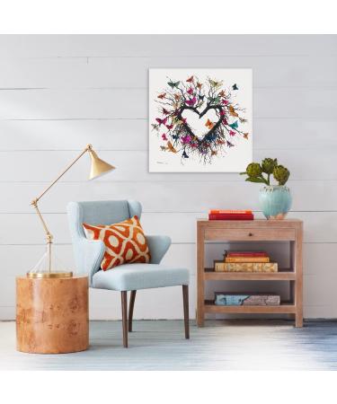 Yidepot Butterfly Canvas Print Wall Art for Bedroom | Heart-Shaped Branches & Colorful Butterflies | Love Motif for Teenage Girls | 60x60cm - Buy Online on GoSupps.com