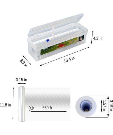 Refillable Plastic Wrap Dispenser with Slider Cutter - 12 inch 650 Ft Clear Cling Wrap for Food Storage - Includes Cutting Box - Buy Online on GoSupps.com