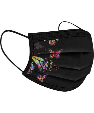 Zewuai 10-100PC Adult Women Butterfly Print Black Disposable Face_Mask 3Ply Non-Woven Breathable Face Bandana- Made in US. B-10pc - Buy Online on GoSupps.com