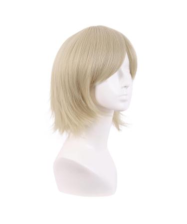 MapofBeauty 12 Inch Short Straight Blonde Cosplay Wig for Men & Women - Gold Side Bangs Fiber Wig - Buy Online on GoSupps.com