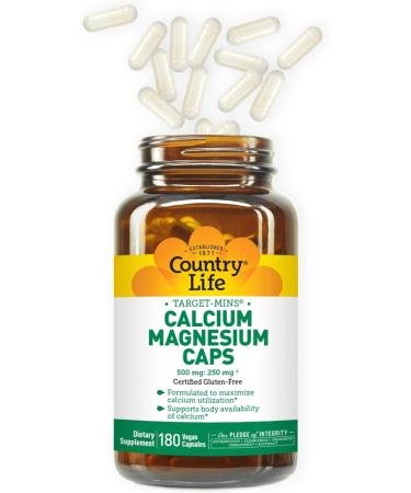 Country Life Target-Mins Calcium Magnesium Caps 500mg 250mg - 180 Vegan Capsules, Gluten Free & Vegan - 180 Count - Buy Online on GoSupps.com