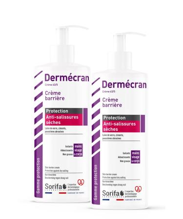 SORIFA - Pack of 2 - Dermscreen - Barrier Cream - Dry Stain Protection - Glass Wool - Cement - Dust - Hands, Face and Body - High Tolerance - Pump Bottle 500 ml.