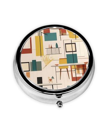 Mid Century Modernround Pill Box 3 Compartment Round Pill Box Organizer &Portable Travel Pill Box for Traveling.