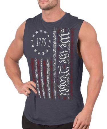 Heralady 4th of July Men's Muscle Tank Top - 1776 Sleeveless American Flag Shirt, Gym Workout - X-Large Grey - Buy Online on GoSupps.com