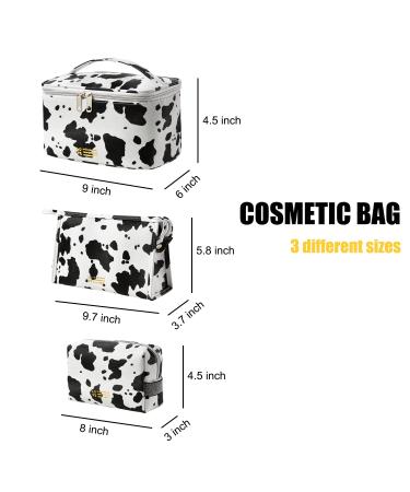 MIRASON Set of 3 Makeup Bags for Purse and Travel - PU Leather Cosmetic Organizer Set - Cow Print, Washable and Waterproof - Great Gift for Women and Girls - Buy Online on GoSupps.com