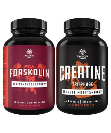 Bundle of Forskolin Weight Loss Supplement - Builds Muscle & Boosts Energy and Creatine Tablets Formula Blend of Creatine Monohydrate HCL & Pyruvate - Muscle Mass Gain & Recovery for Men and Women