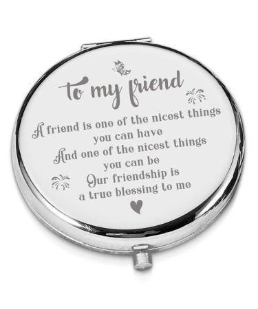 LRUIOMVE Friendship Gift Inspirational Sliver Engraved Travel Makeup Mirror  Compact Pocket Cosmetic Mirror for Sister Girl Woman Friends Birthday Christmas Graduation Gift